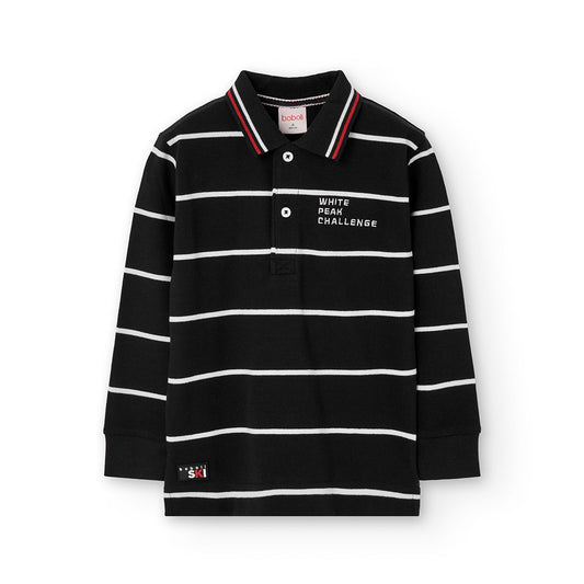Polo negro manga larga listado niño jr