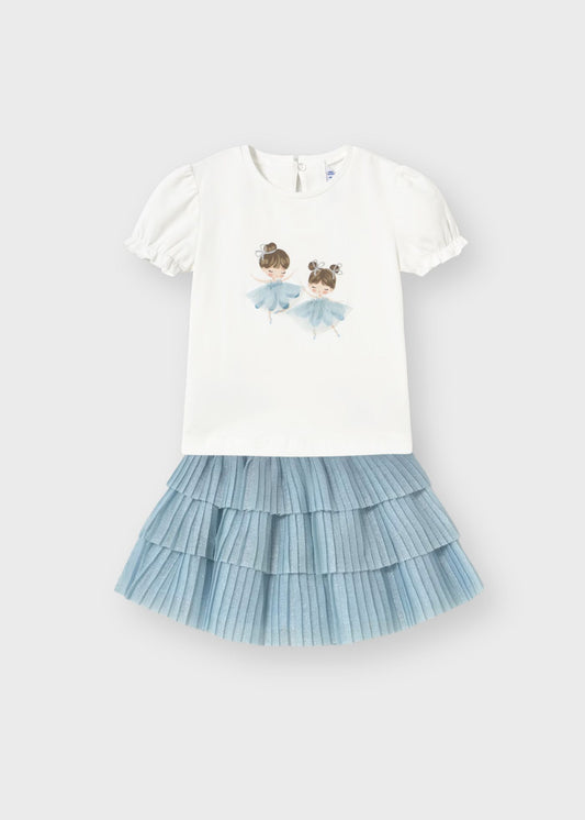 Conjunto blusa con falda tul azul bebé niña