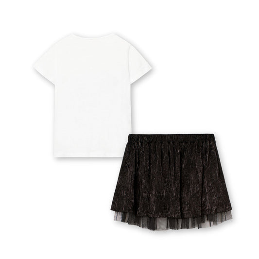 Conjunto blusa con falda negra combinada para niña jr