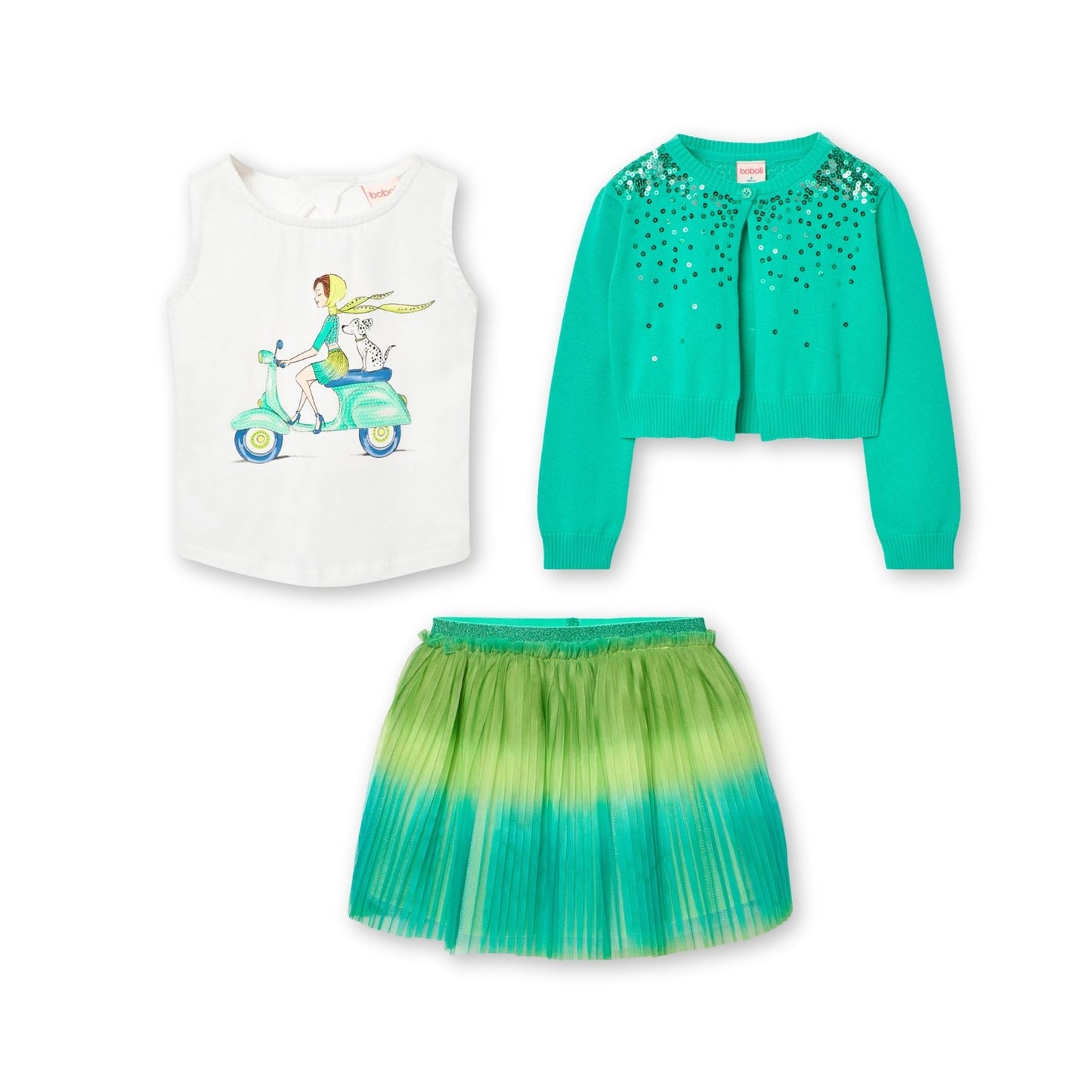 Conjunto jade 3 piezas blusa, falda tul y suéter para niña jr