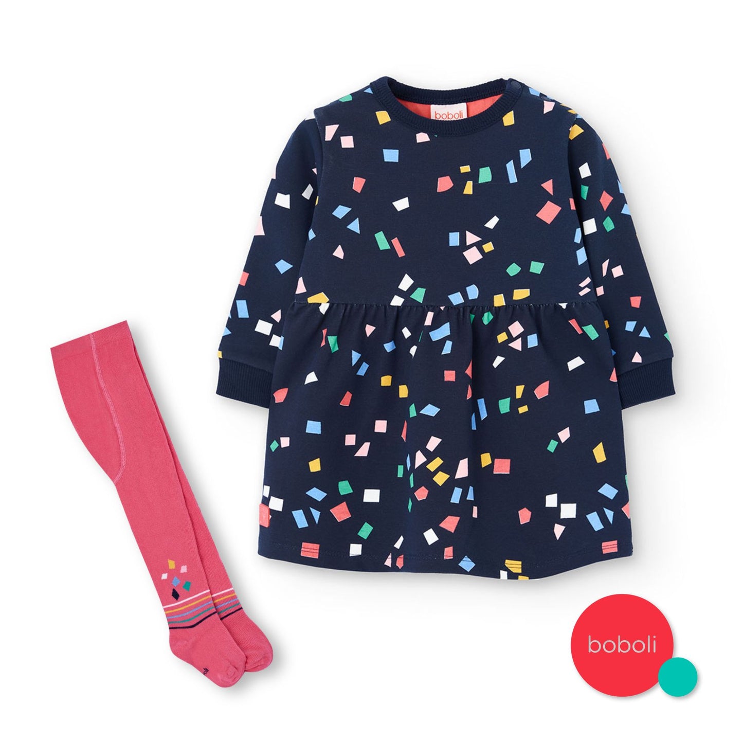 Vestido azul marino felpa con mallas mini niña