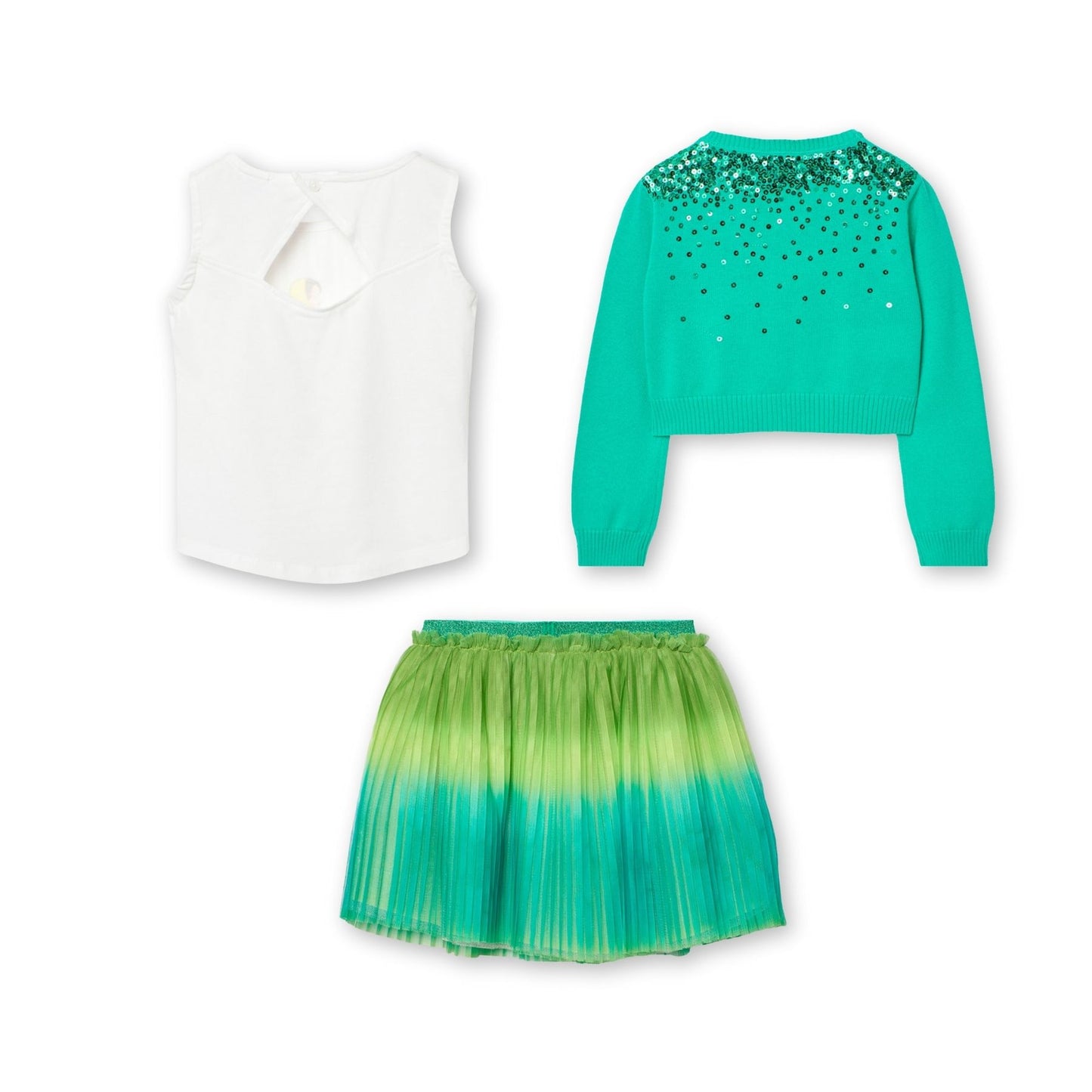 Conjunto jade 3 piezas blusa, falda tul y suéter para niña jr