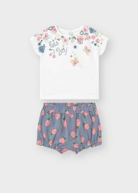 Conjunto short estampado flores bebé niña