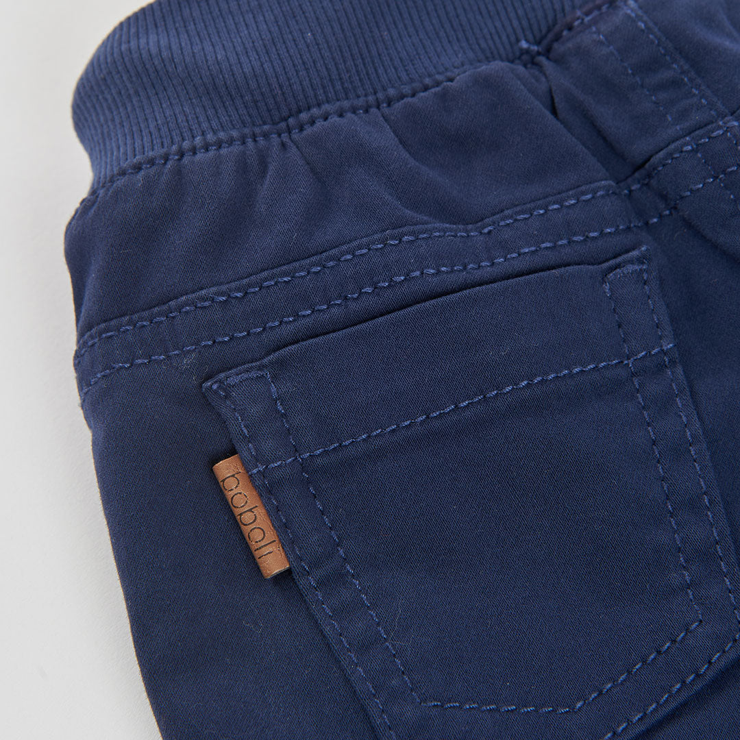 Pantalón gabardina forrado azul marino para bebé niño y mini niño