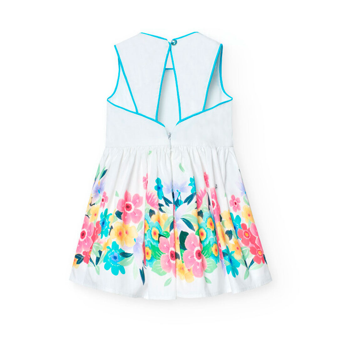 Vestido satén blanco con flores para mini niña