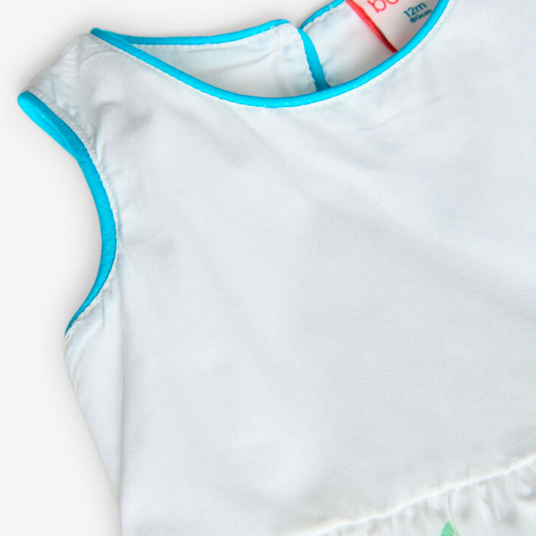 Vestido satén blanco con flores para mini niña
