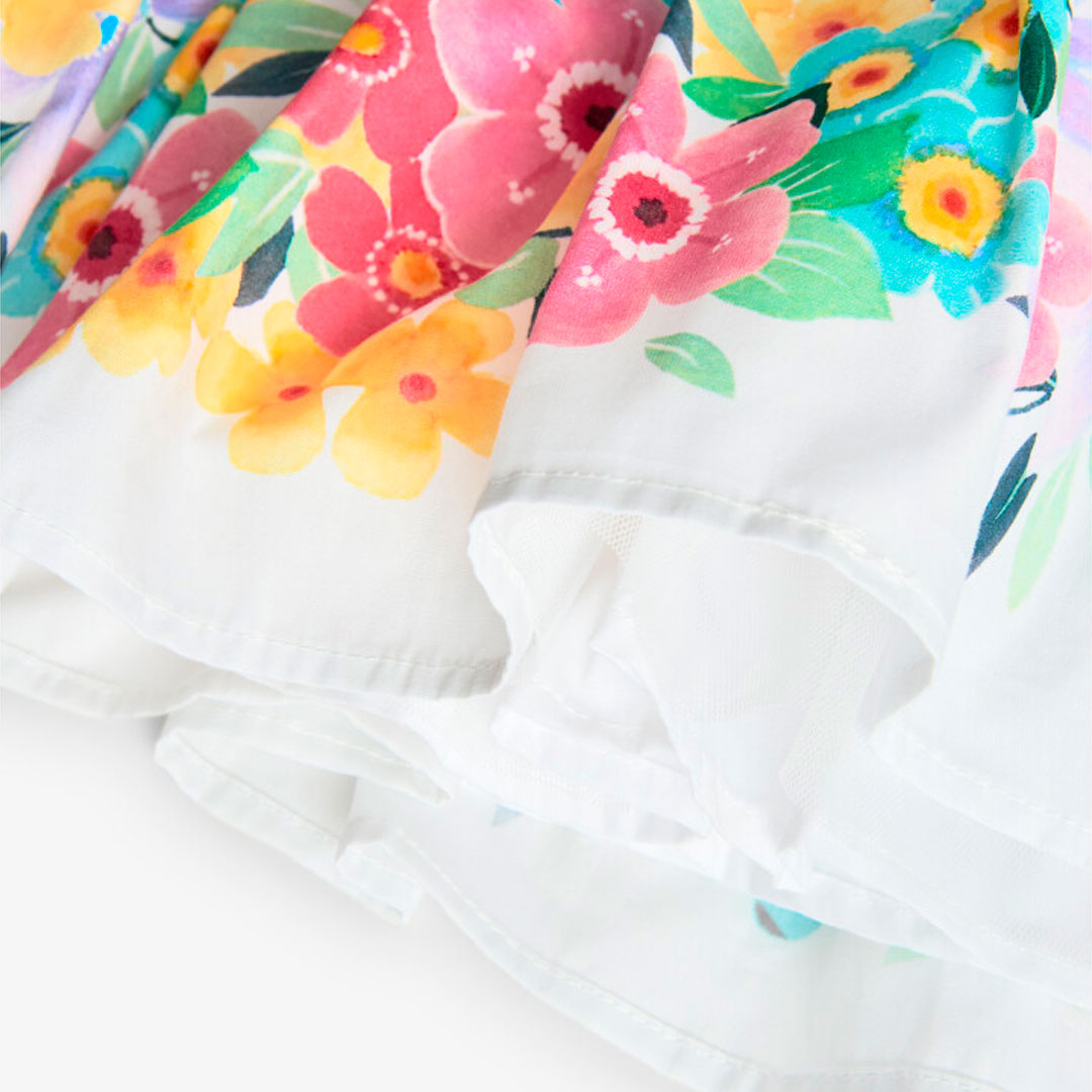 Vestido satén blanco con flores para mini niña