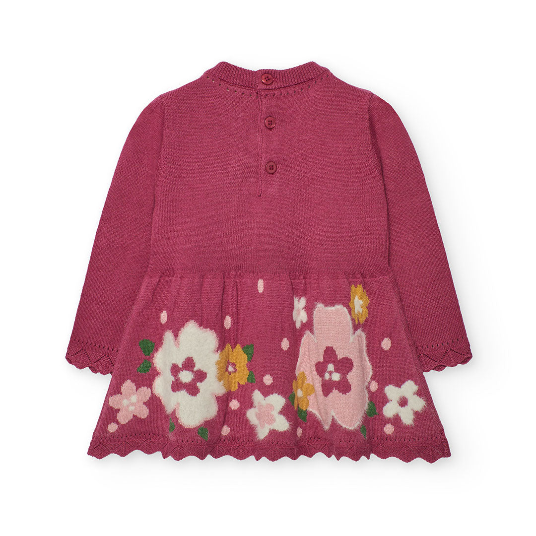 Vestido tricot frambuesa con mallas mini niña