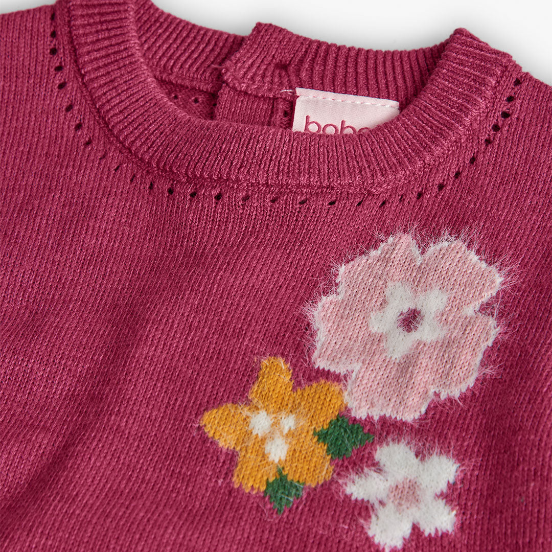 Vestido tricot frambuesa con mallas mini niña