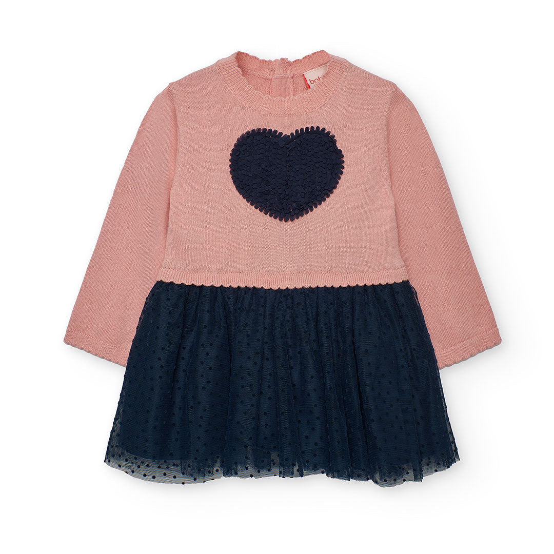 Vestido tricot combinado tul con mallas mini niña
