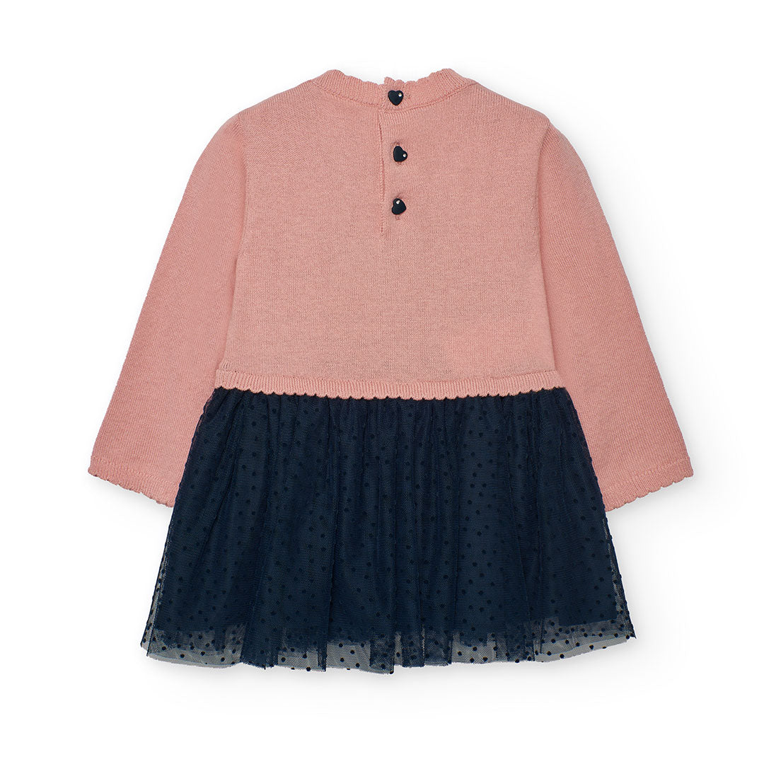 Vestido tricot combinado tul con mallas mini niña