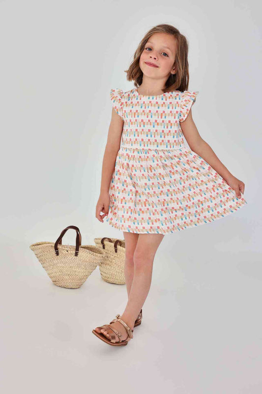 Vestido satén estampado cenefa mini niña