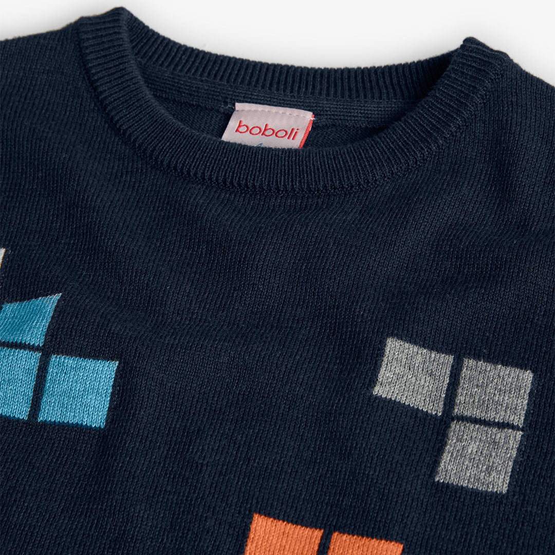 Suéter azul marino tetris niño jr