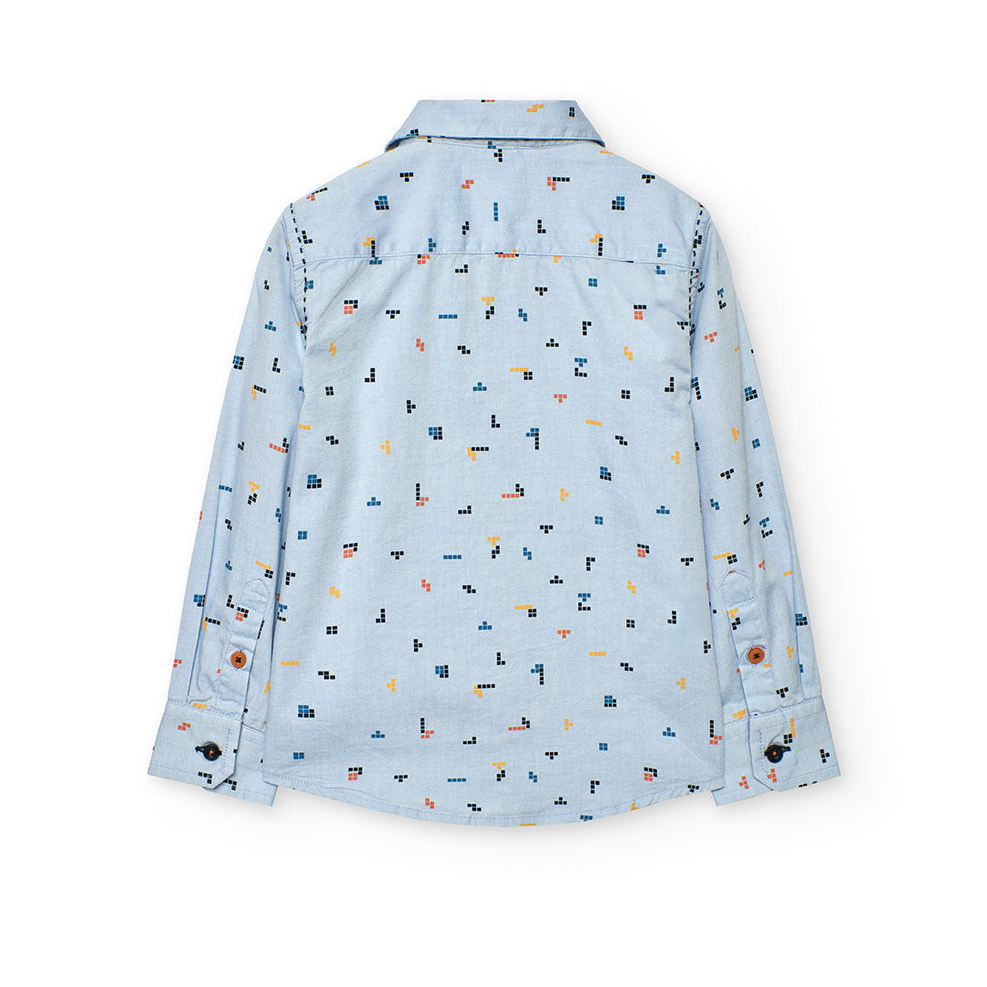Camisa azul estampado tetris niño jr