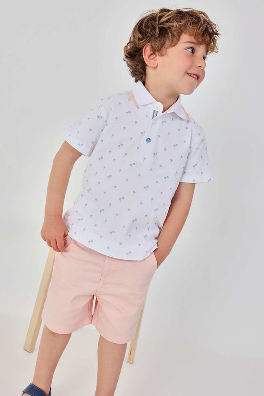 Conjunto polo piqué con short rosa para mini niño