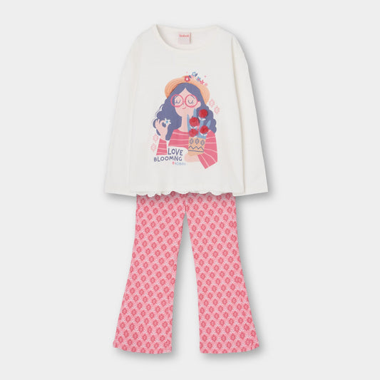 Conjunto coral niña flores blusa con leggings mini niña