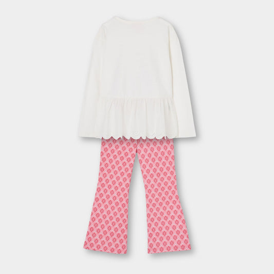 Conjunto coral niña flores blusa con leggings mini niña