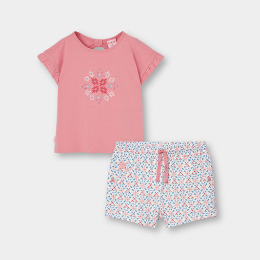 Conjunto peach blusa con short estampado mini niña