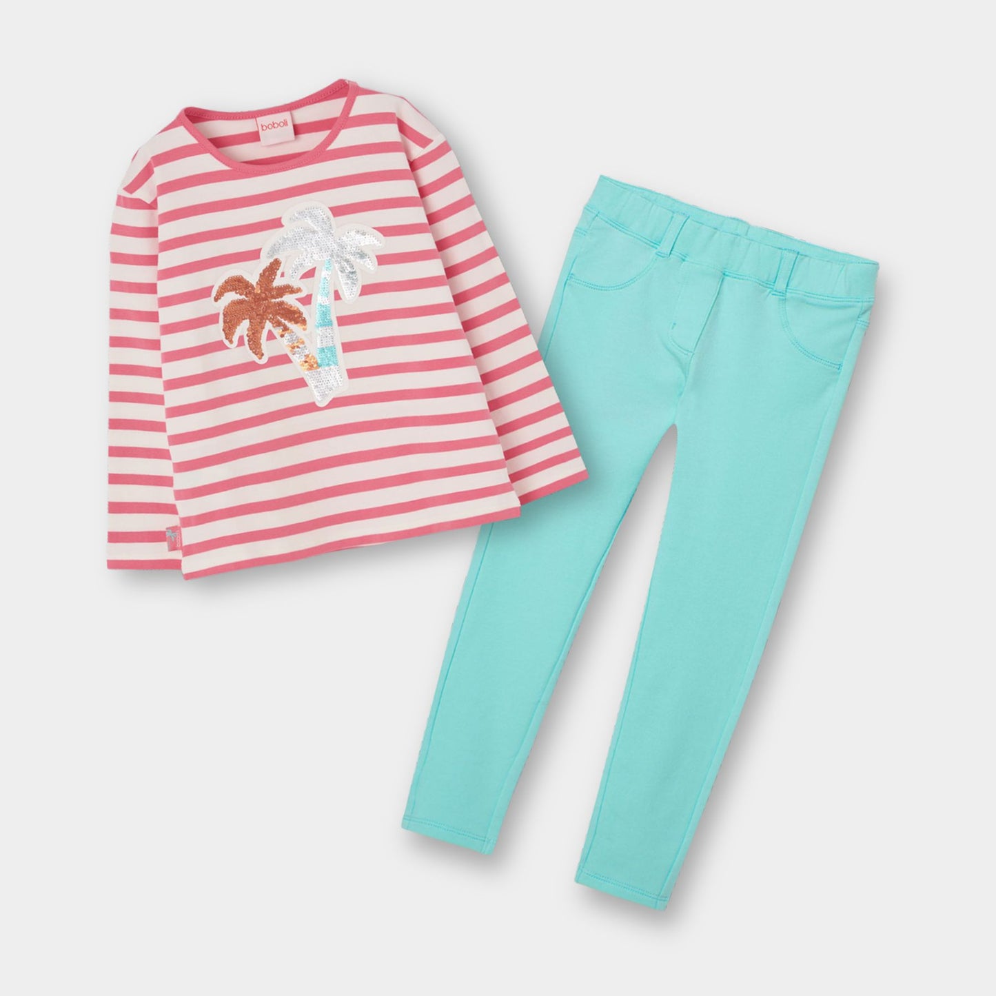 Conjunto blusa rosa con patalón felpa aqua mini niña