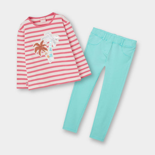 Conjunto blusa rosa con patalón felpa aqua mini niña