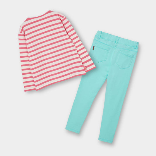 Conjunto blusa rosa con patalón felpa aqua mini niña
