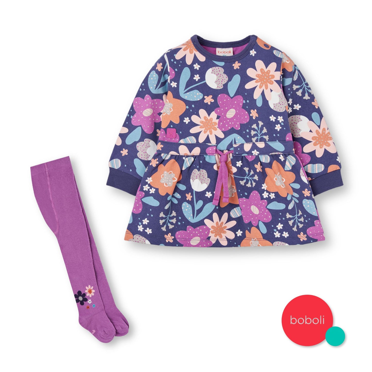 Vestido felpa flores lila con mallas mini niña