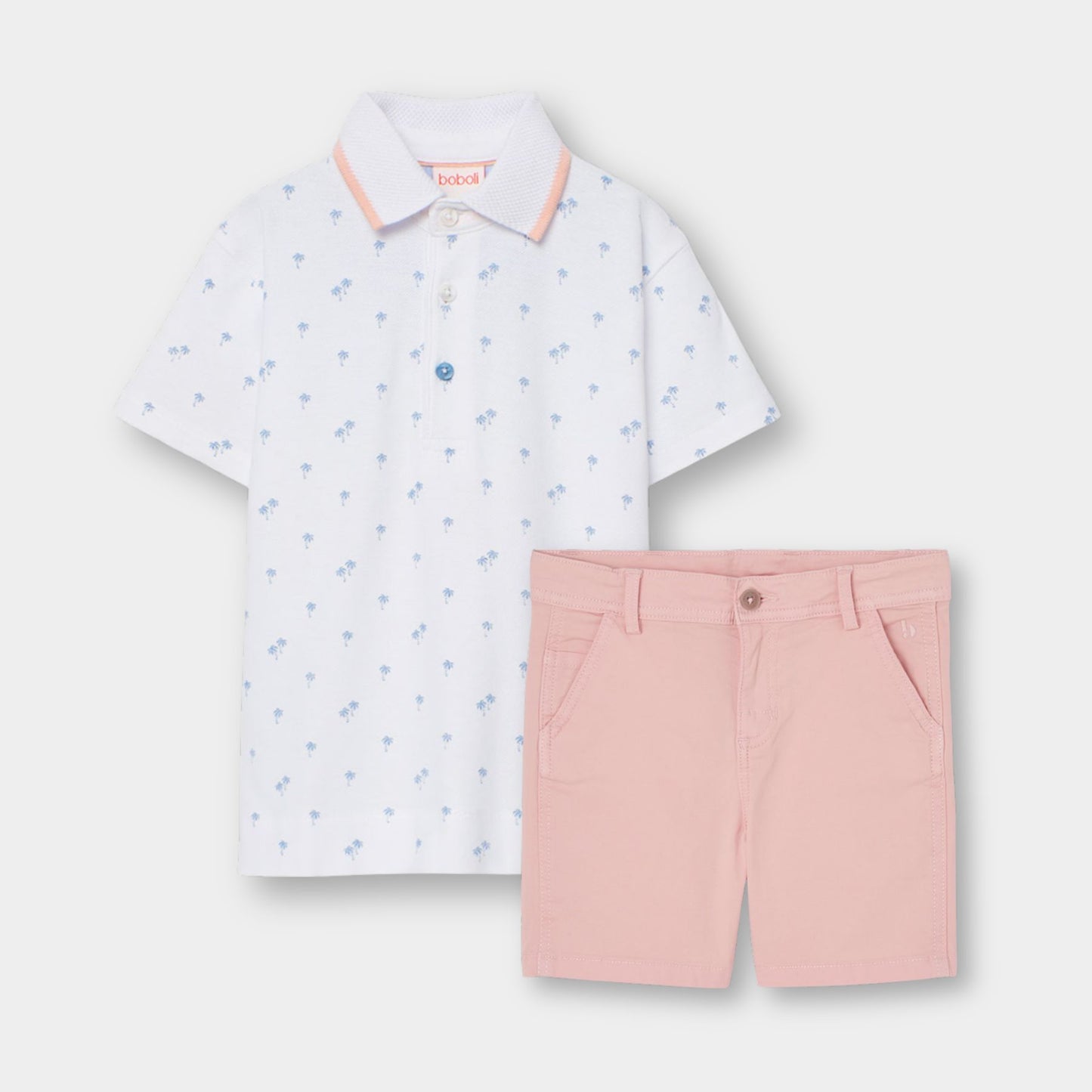 Conjunto polo piqué con short rosa para mini niño