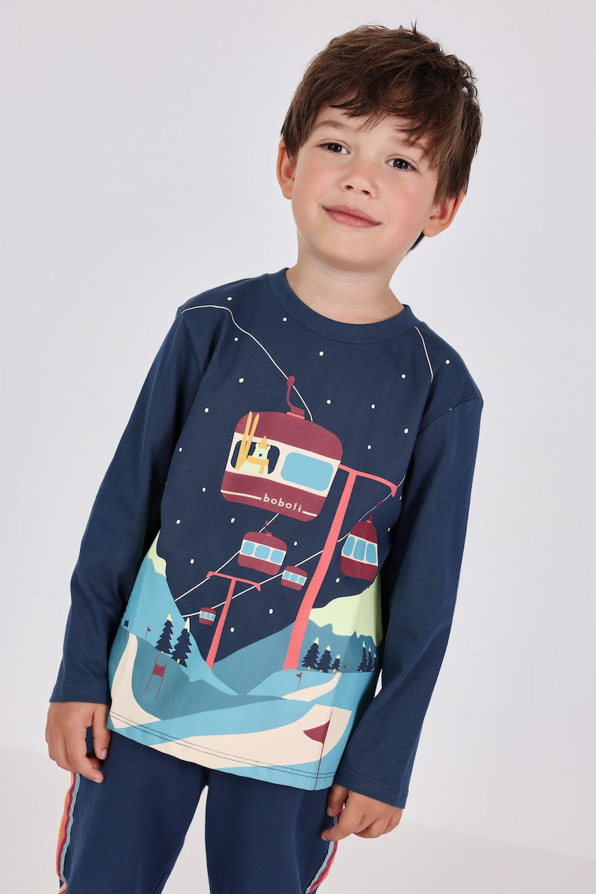 Playera azul marino nieve mini niño