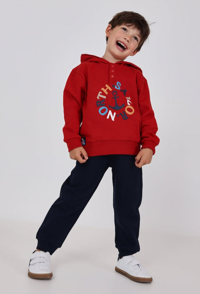 Conjunto de pants con sudadera roja mini niño