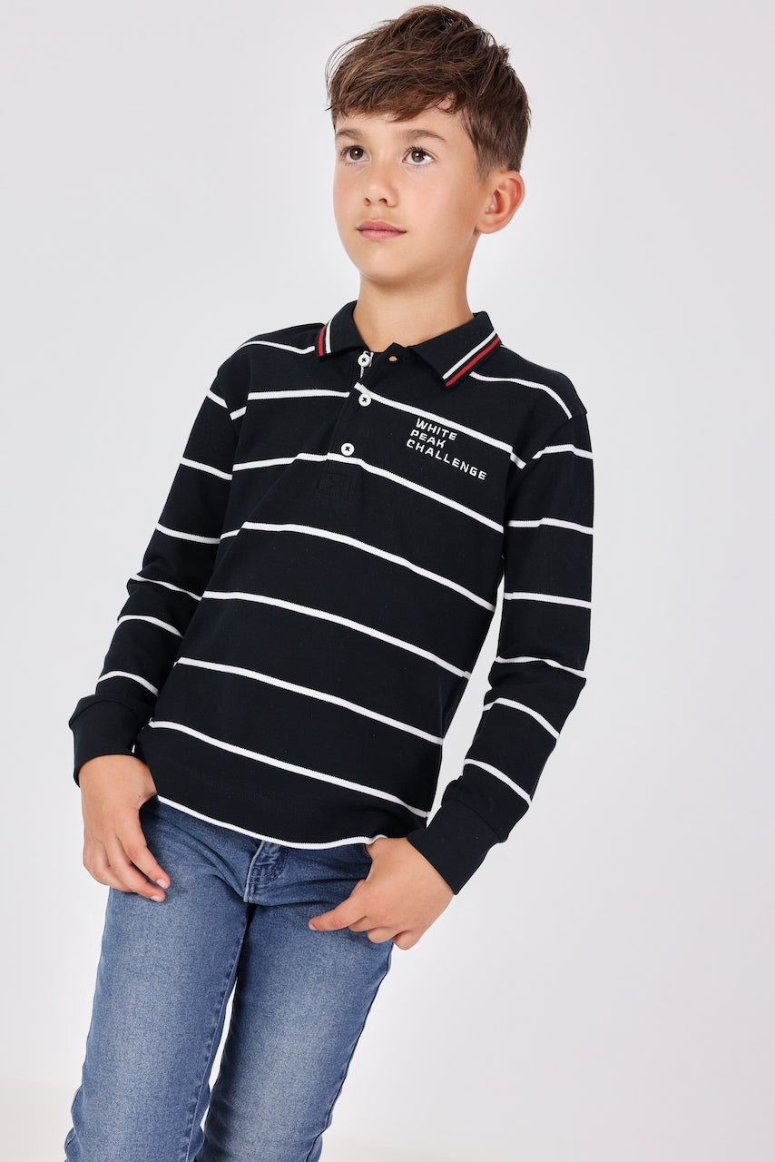 Polo negro manga larga listado niño jr