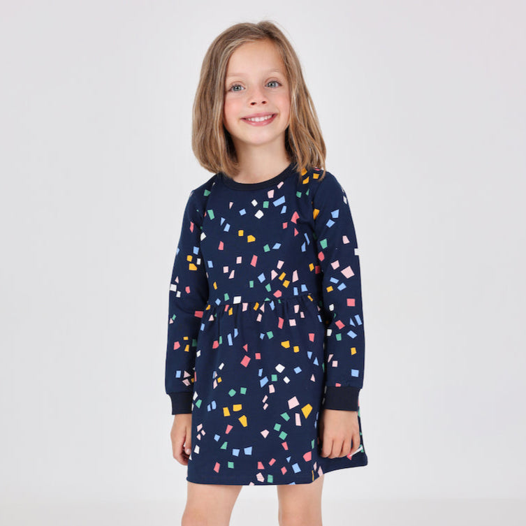 Vestido azul marino felpa con mallas mini niña