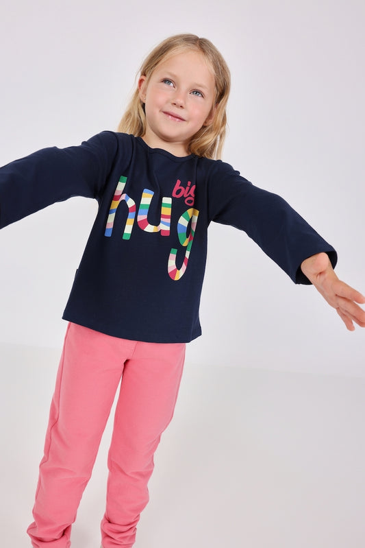 Conjunto blusa con pantalón de felpa rosa mini niña