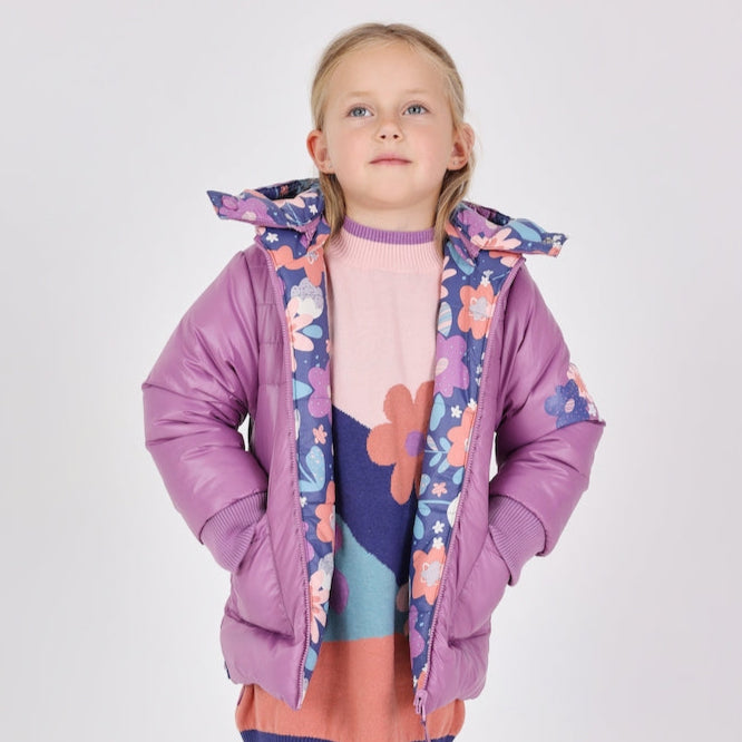 Chamarra acolchada reversible lila mini niña