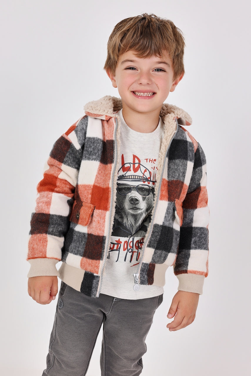 Chamarra cuadros con borrega mini niño