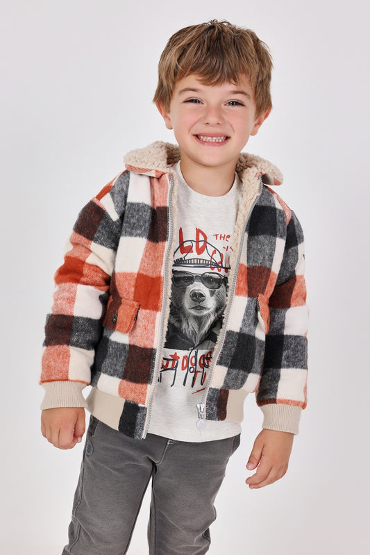 Chamarra cuadros con borrega mini niño