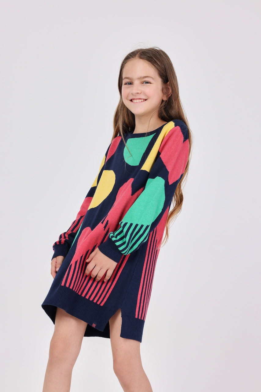 Vestido tricot multicolor con mallas niña jr