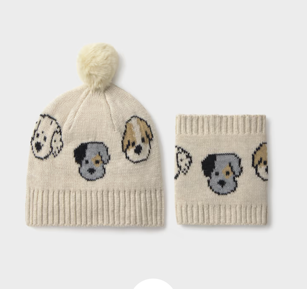 Set gorro y bufanda cerrada beige bebé niño