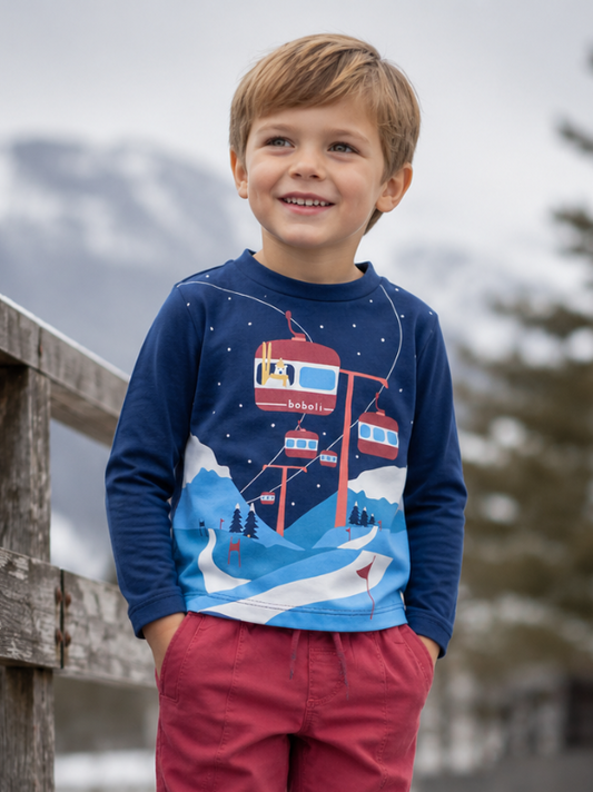 Playera azul marino nieve mini niño