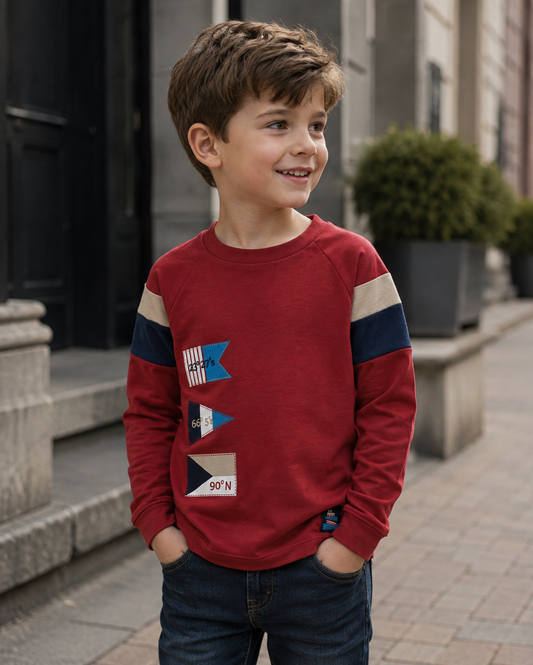 Playera roja banderas mini niño