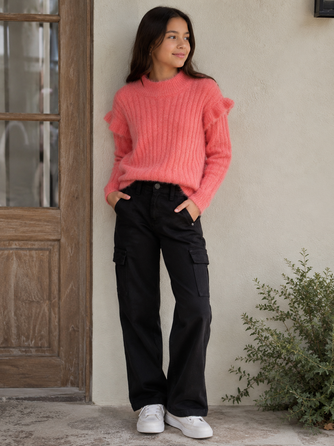 Pantalón sarga stretch negro niña jr