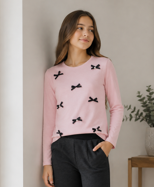Blusa rosa con moñitos niña jr