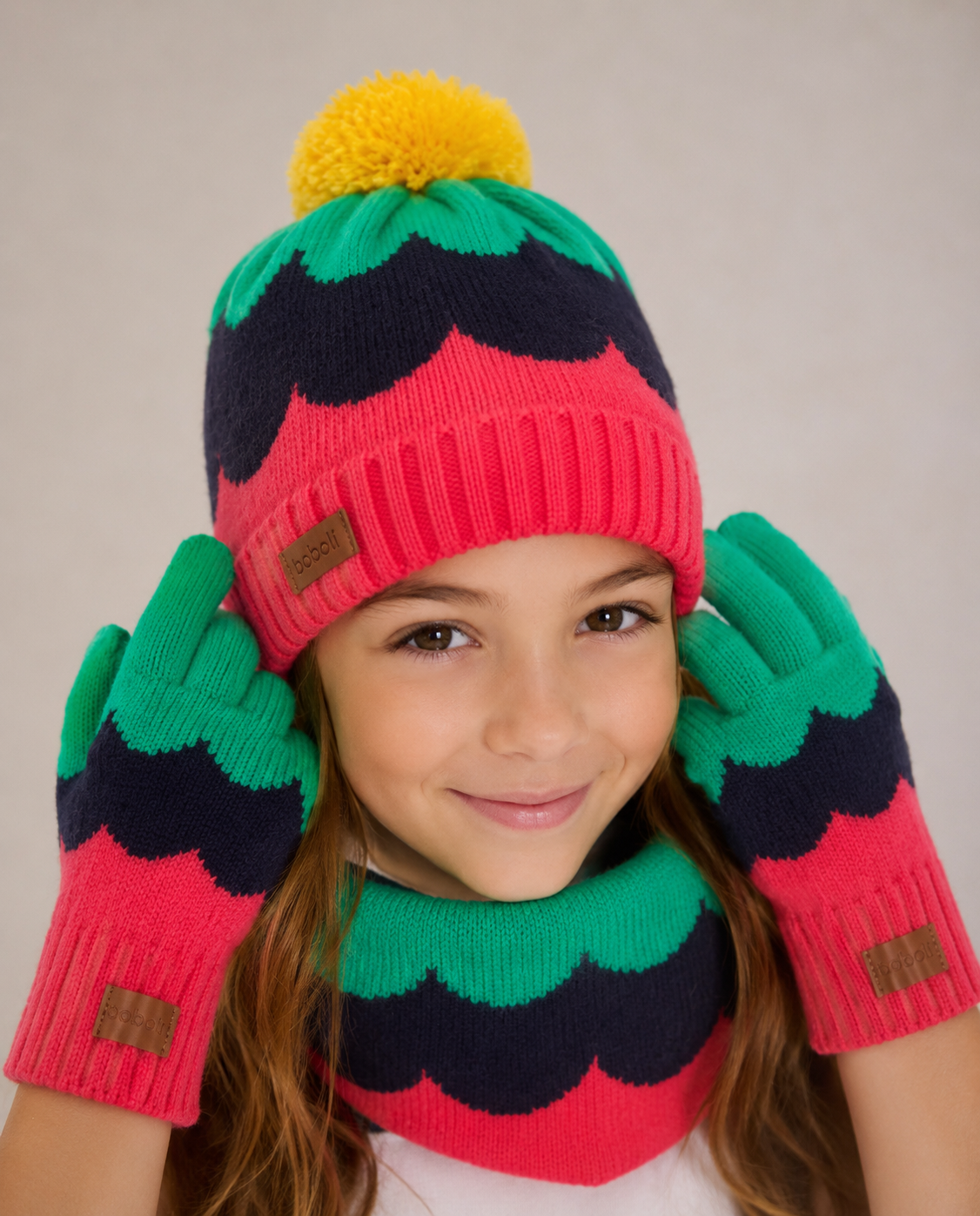 Set rosa/azul bufanda, cuello y guantes mini niña y niña jr (Copia)