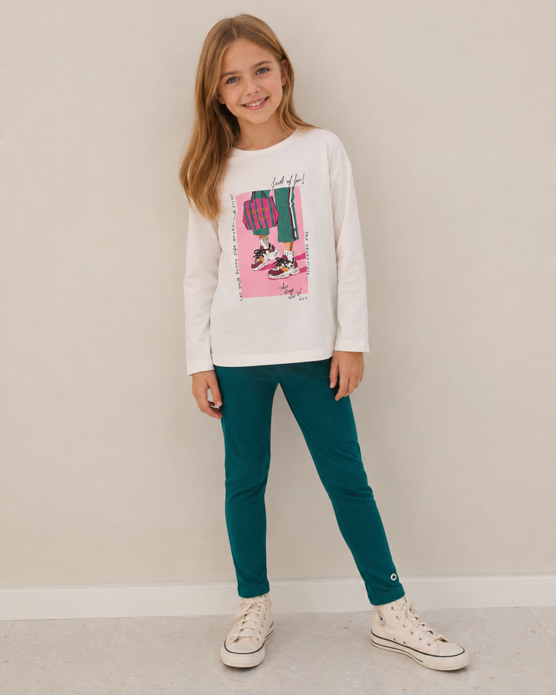 Conjunto legging y blusa verde botella mini niña