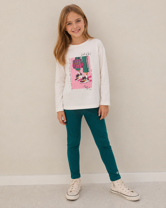 Conjunto legging y blusa verde botella mini niña