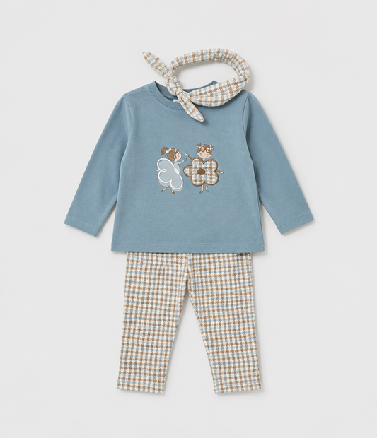 Conjunto leggings azul con diadema bebé niña