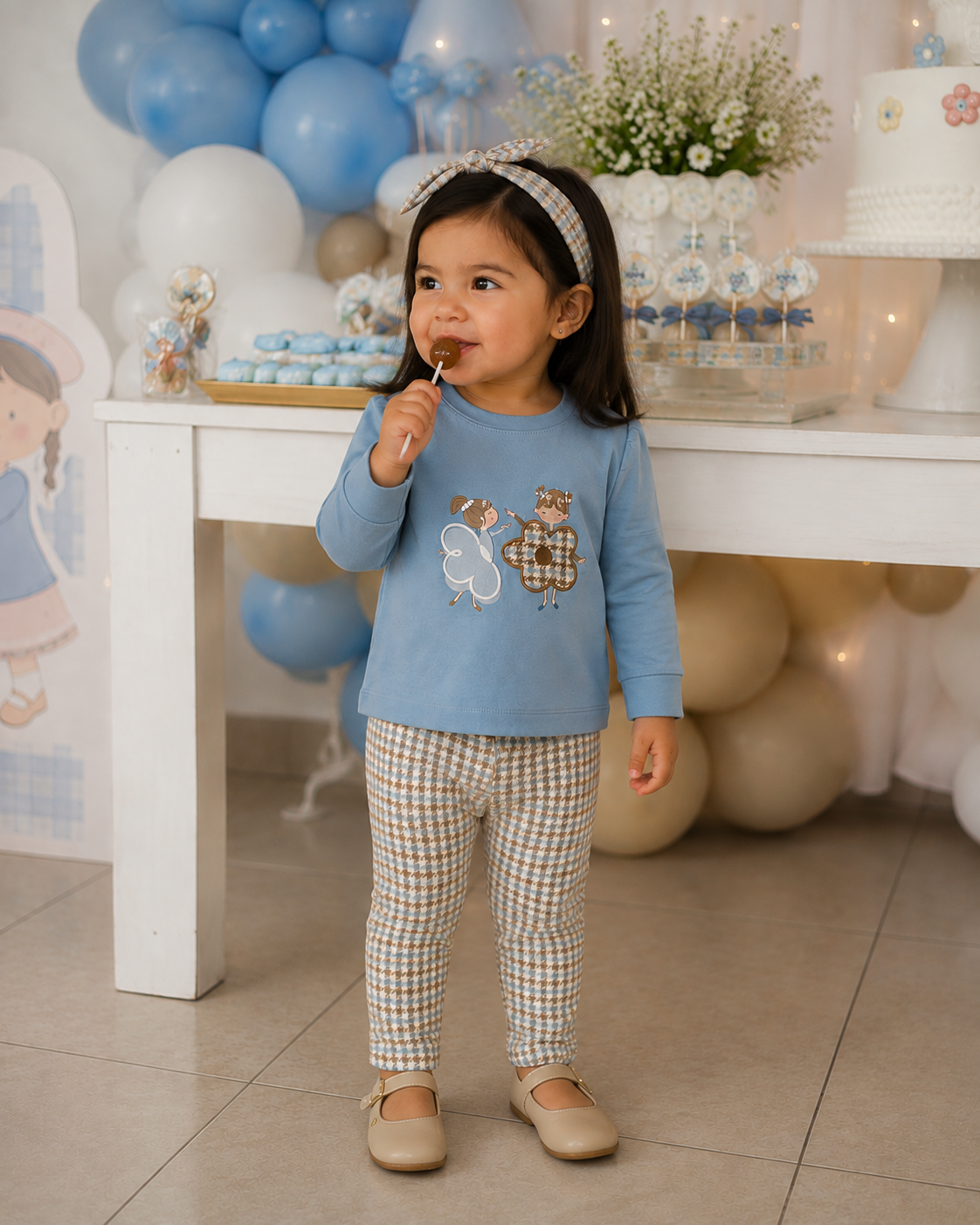 Conjunto leggings azul con diadema bebé niña