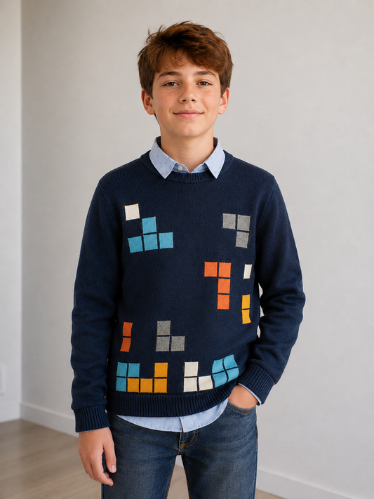 Suéter azul marino tetris niño jr