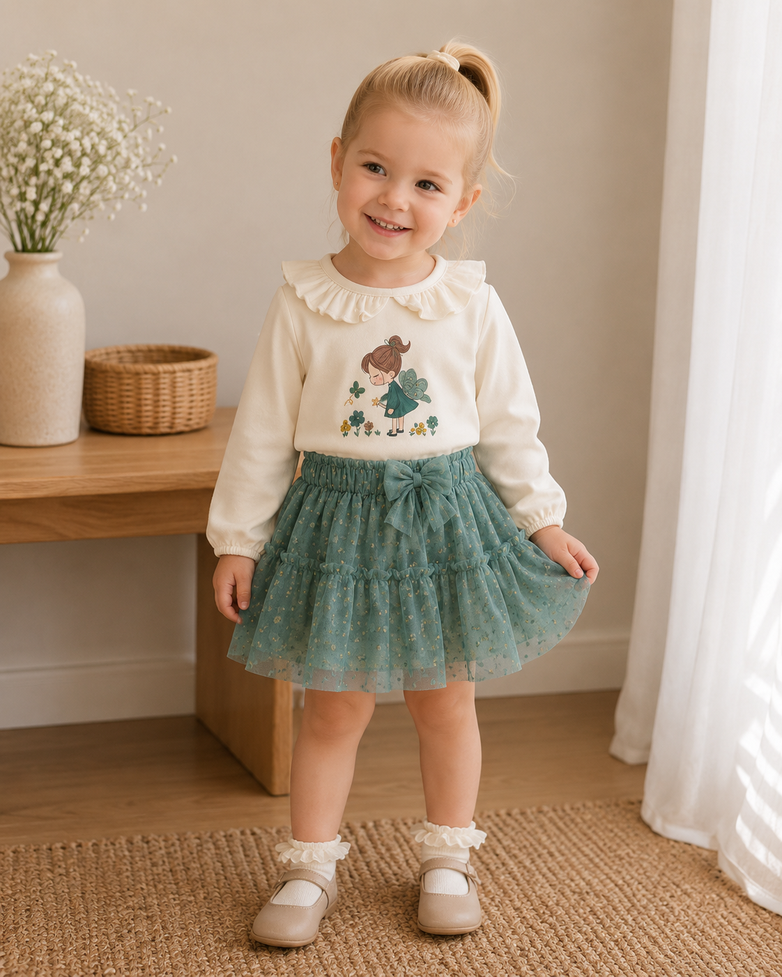 Conjunto blusa holán con falda tul laurel bebé niña