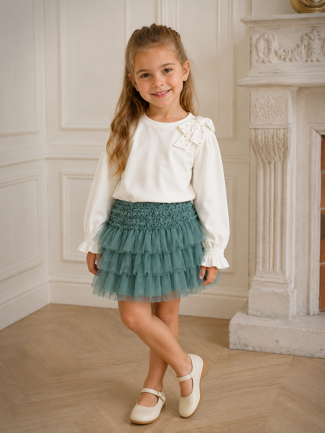 Conjunto blusa moño con falda tul laurel mini niña