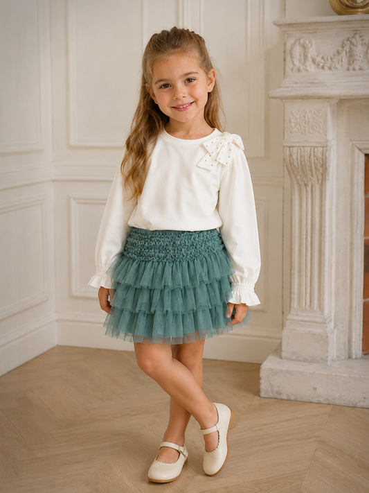 Conjunto blusa moño con falda tul laurel mini niña